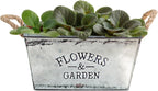 Decorative flower and garden container made of metal with hemp rope handles