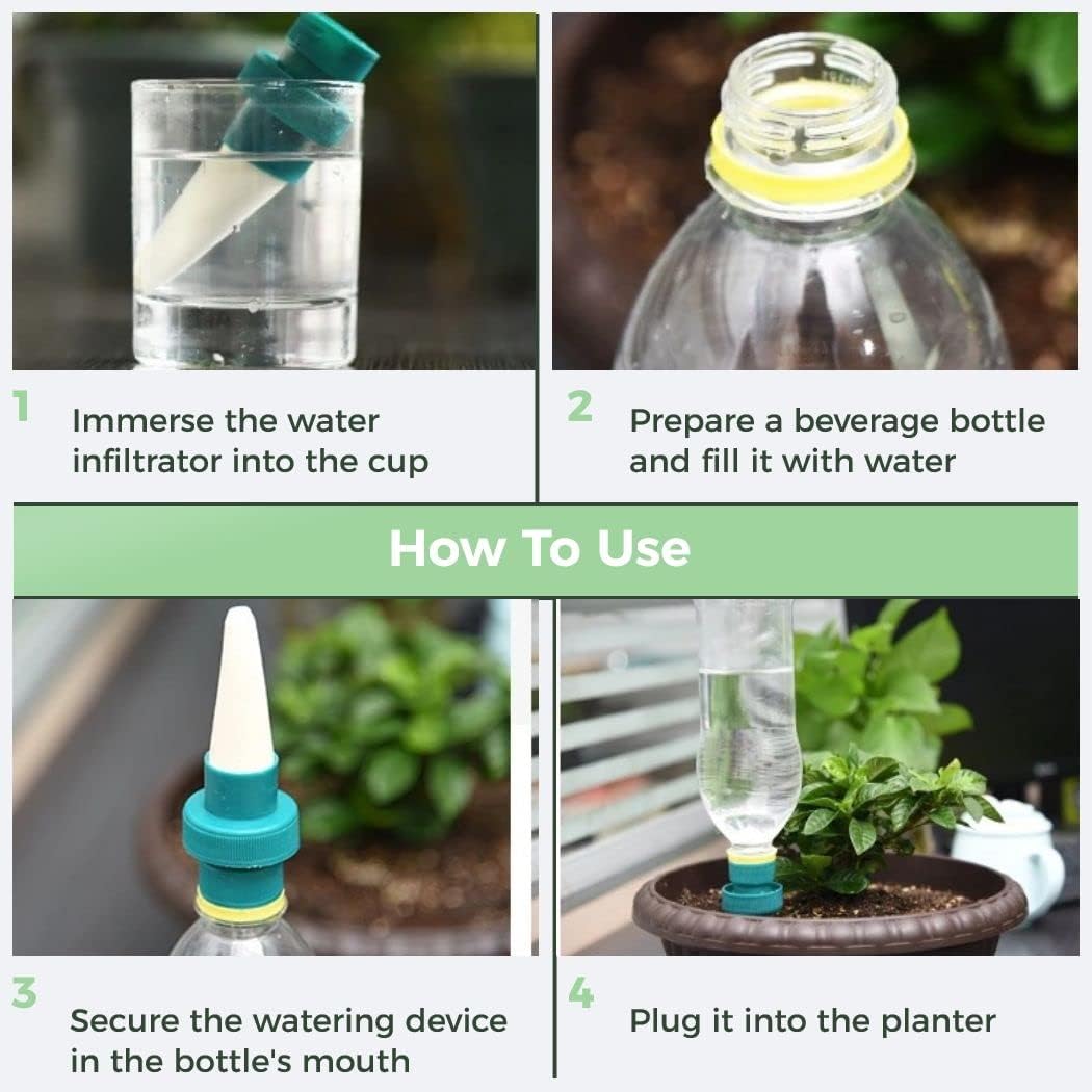Self-watering spikes for plants – Automatic drip tips for bottles