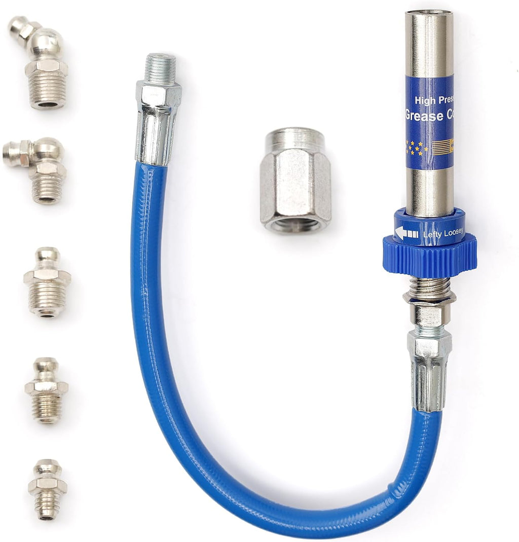 High-Pressure Grease Coupler - Heavy-Duty Fittings Adapter for Grease Guns, Fast Lock and Release Nozzles (Universal Fit)