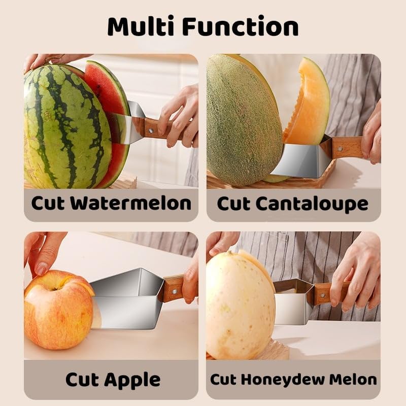 tri-blade watermelon slicer with wood handle
