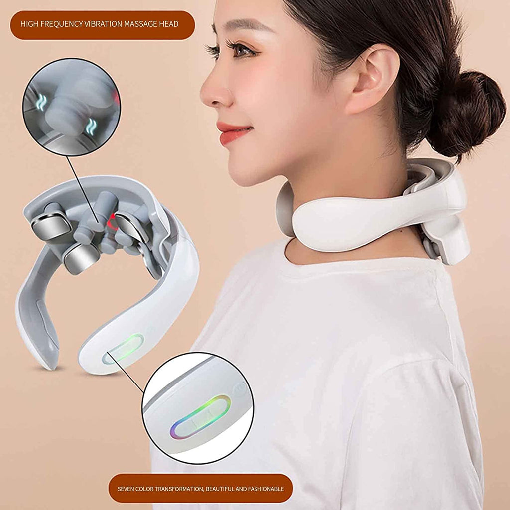 Neck massager with heat, pain therapy, smart neck massager, 4 massage heads portable deep tissue trigger point massager