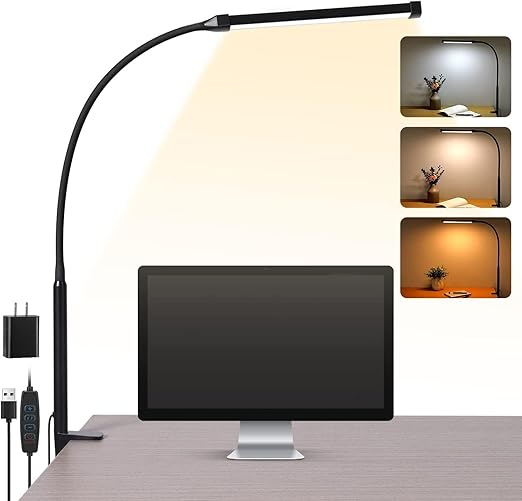 LED Desk Lamp With Clamp, Flexible Gooseneck And 3 Light Modes