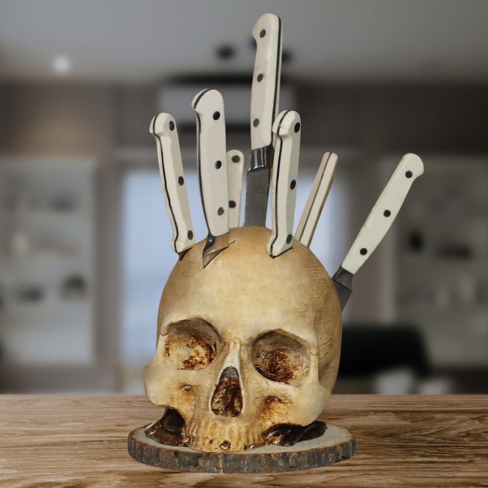 Gothic Skull Knife Holder – Decorative Resin Kitchen Organizer