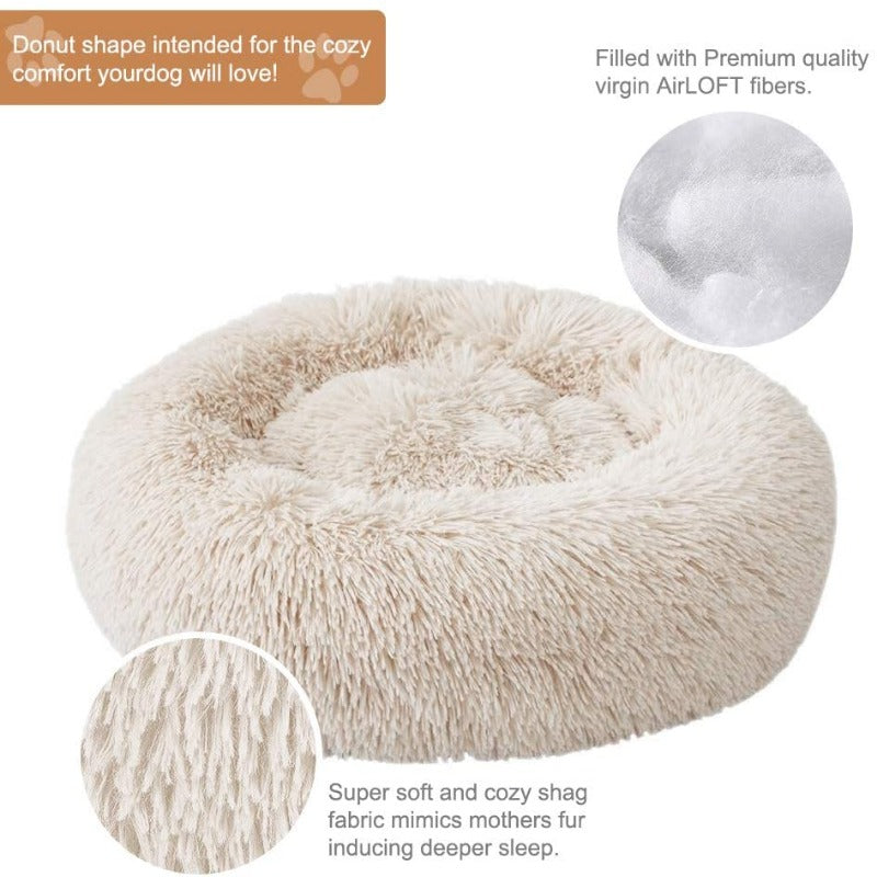 Beef Plush Calming Donut Dog Bed for Small to Large Dogs