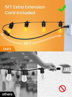 Festoon Lights Outdoor, 53FT/16M S14 Outdoor Garden LED String Lights, IP65 Waterproof Outdoor String Lights Main Power 2700K 15+1(Replacement) Bulbs for Outdoor Patio Terrace Yard Wedding Party