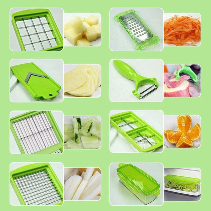 12-in-1 Multifunctional Vegetable Slicer with Interchangeable Blades and Catching Container