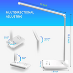LED desk lamp with USB charging port, dimmable eye-friendly reading lamp for home, with 5 brightness levels & 3 light modes, touch control, auto timer (Black)
