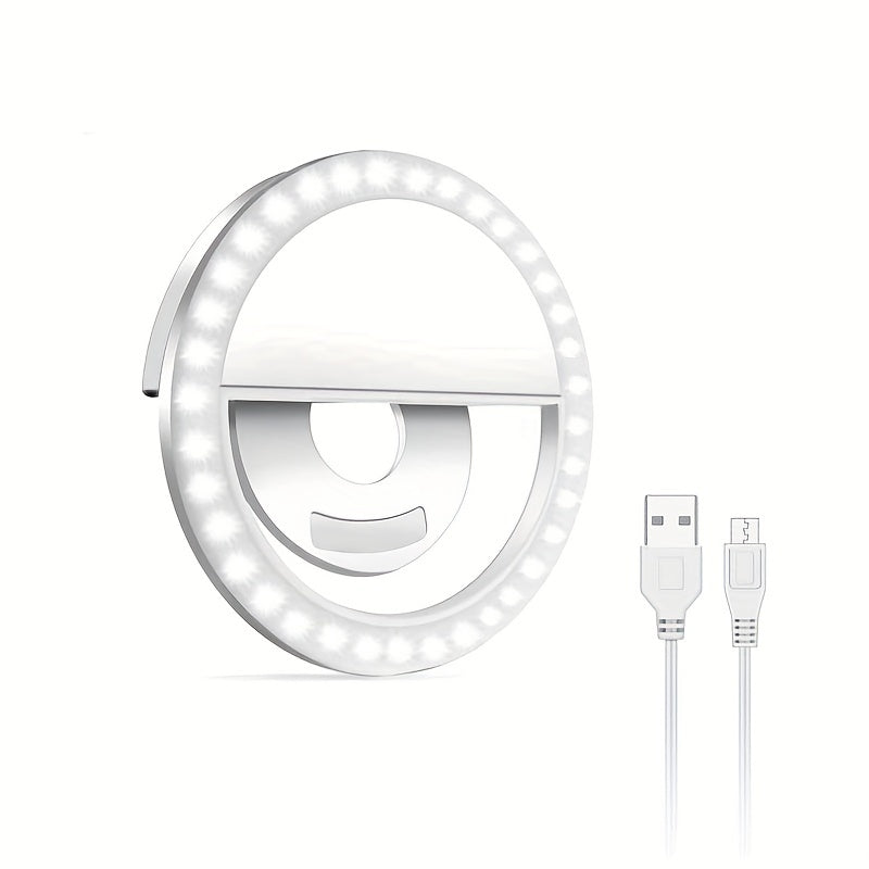 LED Selfie Ring Light with Rechargeable Battery - Perfect Circle Lighting for Makeup and Photography, Compatible with Phones and Computers