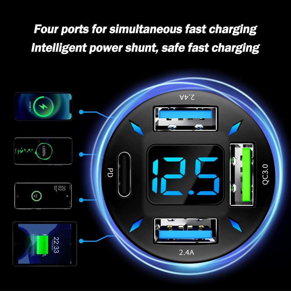 Car Charger 66W Super Fast Charging with USB PD & QC 3.0 – Universal for 12-24V Cigarette Lighter