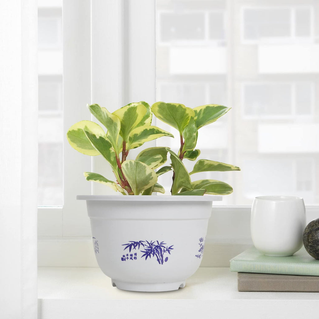 Plastic flower pot with bamboo motif – Elegant planter for balcony and garden