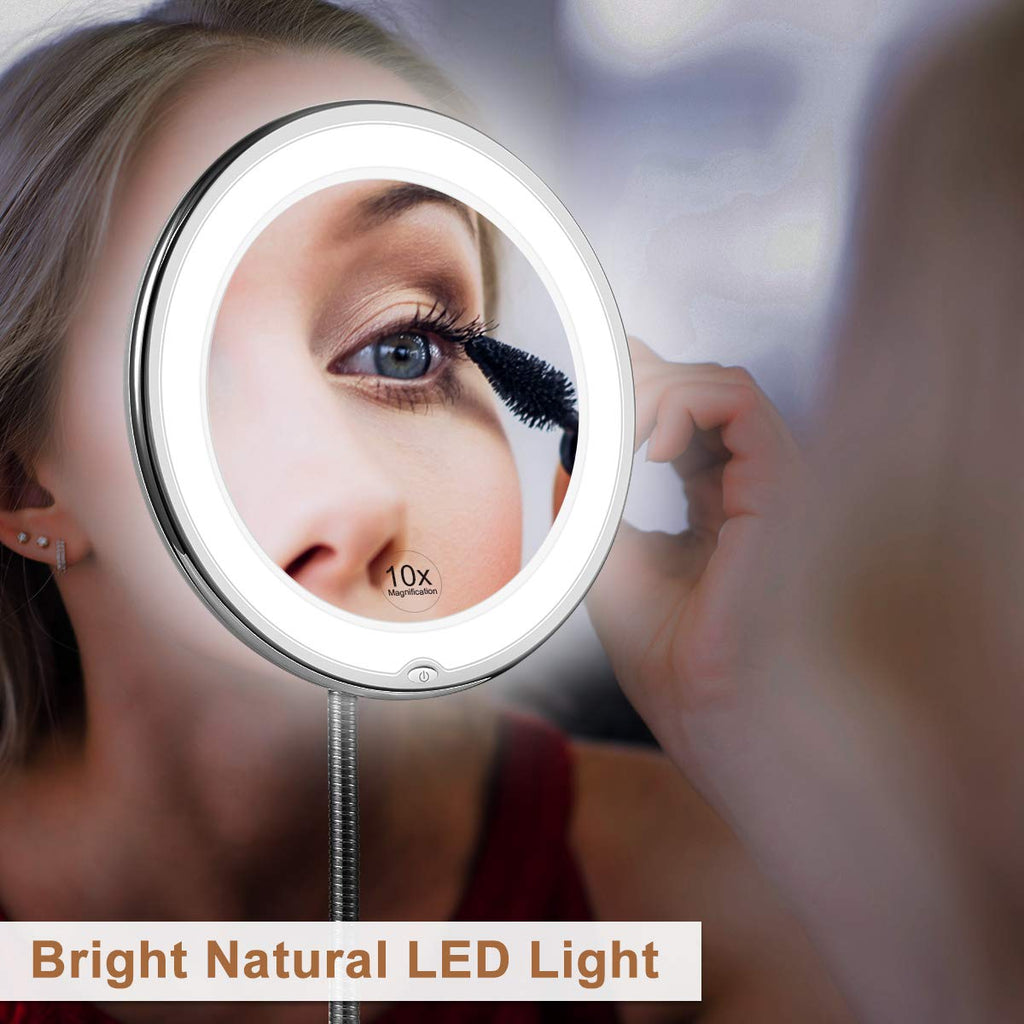 LED magnifying mirror with flexible gooseneck | 10x magnification | daylight LED | cosmetic mirror