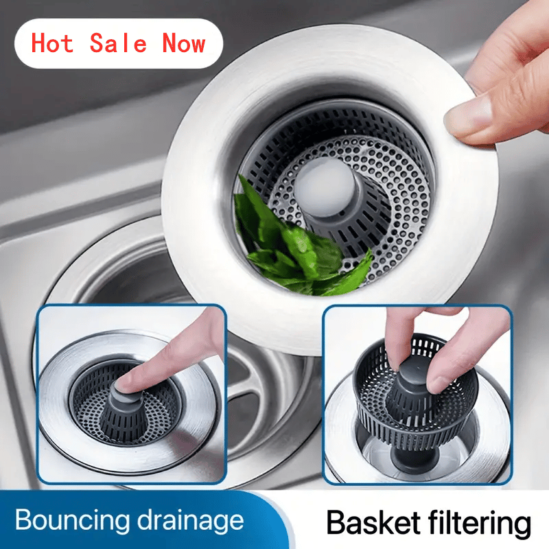 Sink Drain Strainer with Bounce Stopper and Odor Filter