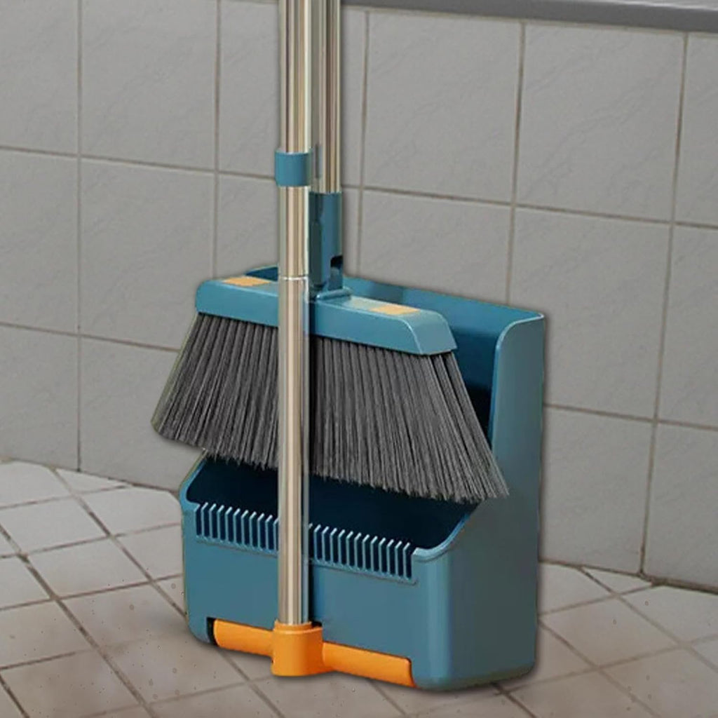 Large Broom and Dustpan Set – Long Handle with 180° Rotating Broom Head – Clavira