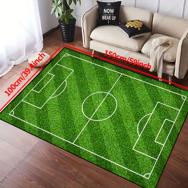 Football Field Pattern Carpet - non-slip washable lounge mats for living room, bedroom, garden or gaming room