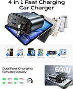 Retractable Car Charger 69W USB C