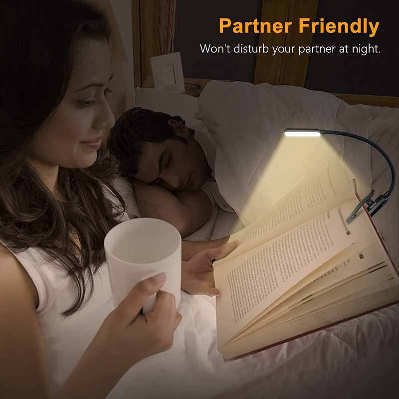 Buy 9 LED USB rechargeable reading lamp for reading in bed - eye-friendly, stepless dimmable | Small lightweight clip-on reading lamp