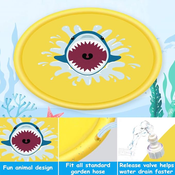 Shark Splash Sprinkler Mat for Kids – Inflatable Water Mat