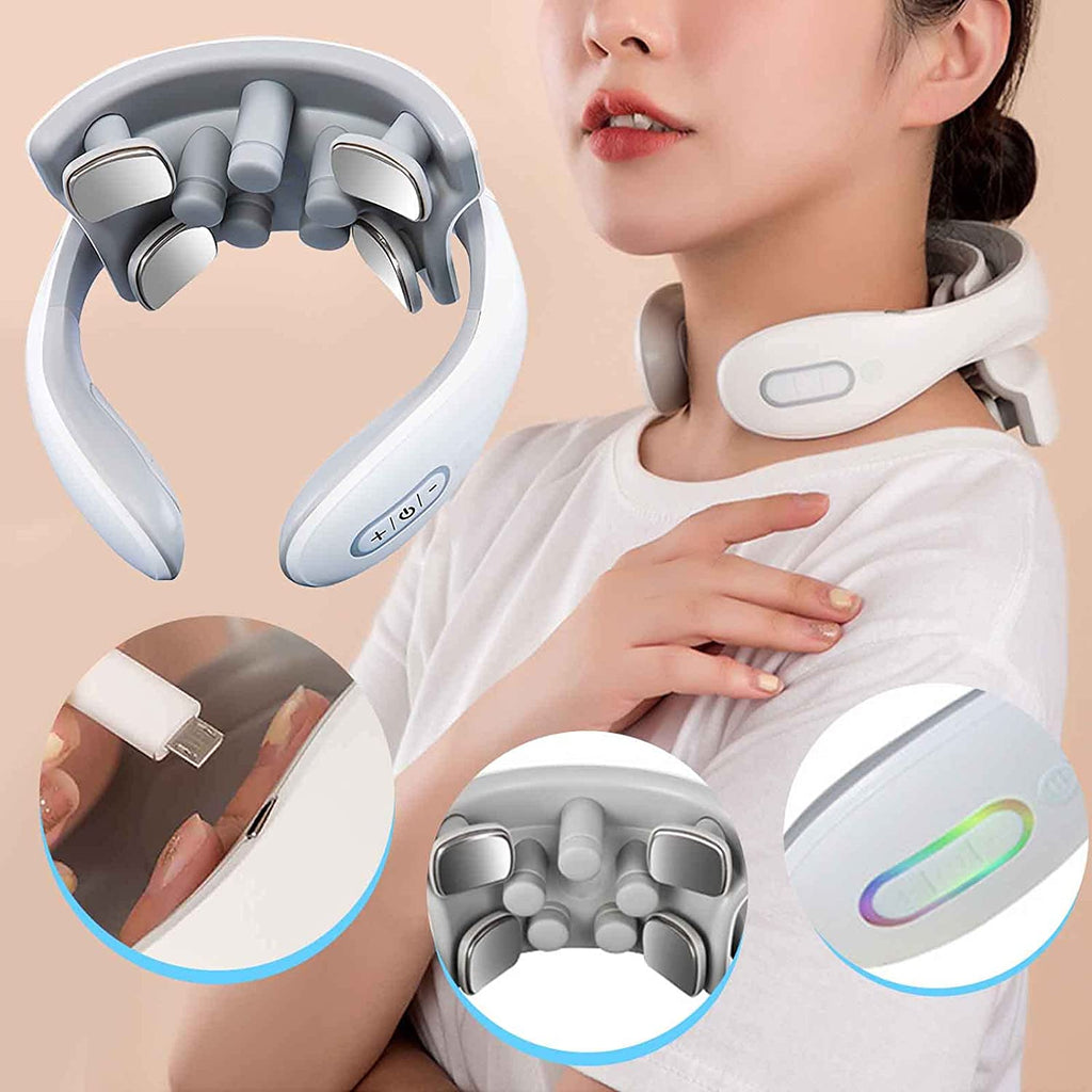 Neck massager with heat, pain therapy, smart neck massager, 4 massage heads portable deep tissue trigger point massager
