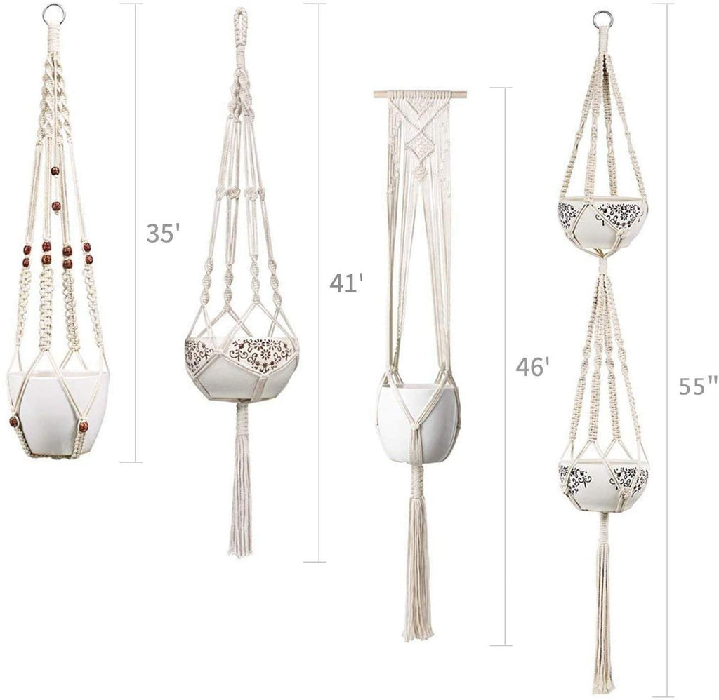 4-piece handmade Boho macrame plant hanger set
