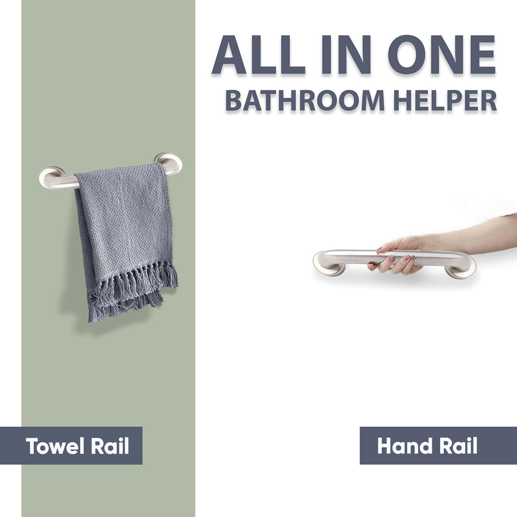 Stainless Steel 20cm Bathroom Shower Grip Bar & Towel Holder