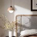 Elegant pendant lamp made of wood and natural marble