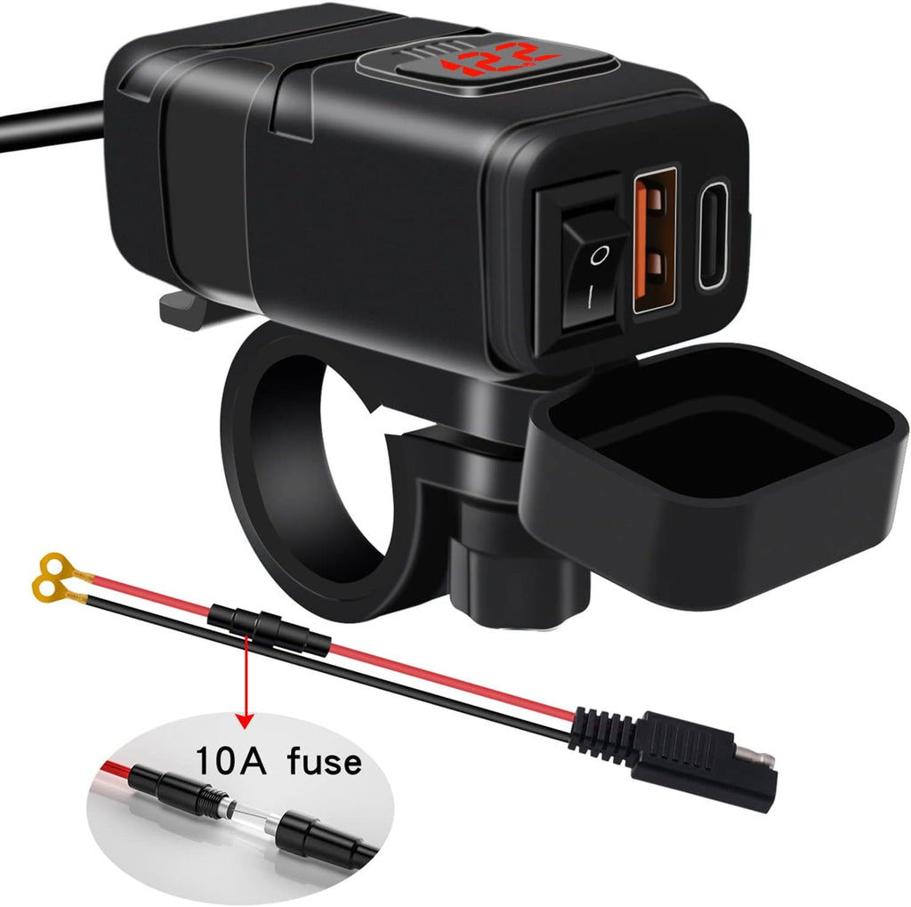 Motorcycle USB & Type-C Fast Charger with Voltmeter – Drayvik