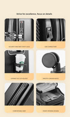 Hard Shell Cabin Luggage with Cup Holder, USB Port & TSA Lock