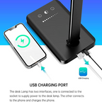 LED desk lamp with USB charging port, dimmable eye-friendly reading lamp for home, with 5 brightness levels & 3 light modes, touch control, auto timer (Black)