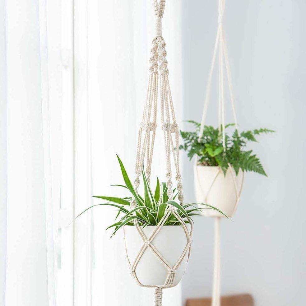 4-piece handmade Boho macrame plant hanger set