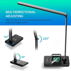 LED desk lamp with USB charging port, dimmable eye-friendly reading lamp for home, with 5 brightness levels & 3 light modes, touch control, auto timer (Black)