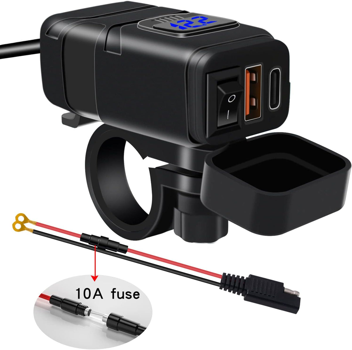 Motorcycle USB & Type-C Fast Charger with Voltmeter – Drayvik