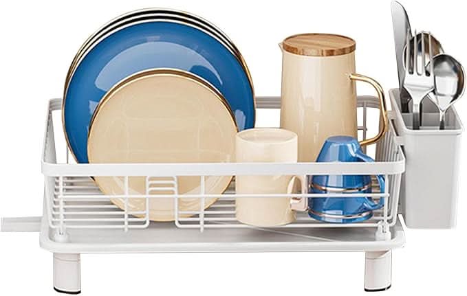 Dish Drying Rack with Built-In Drainage and Separate Cutlery Holder