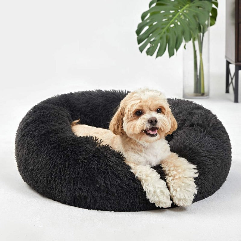Beef Plush Calming Donut Dog Bed for Small to Large Dogs