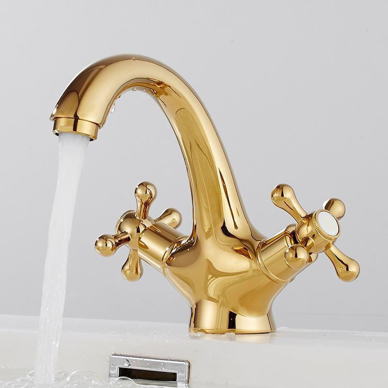 Centered Basin Mixer Single Hole Bathroom Faucet with 2 Cross Handles