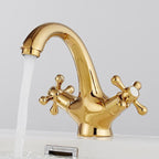 Centered Basin Mixer Single Hole Bathroom Faucet with 2 Cross Handles