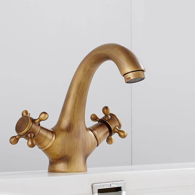 Centered Basin Mixer Single Hole Bathroom Faucet with 2 Cross Handles