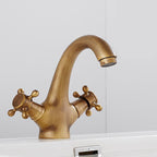 Centered Basin Mixer Single Hole Bathroom Faucet with 2 Cross Handles