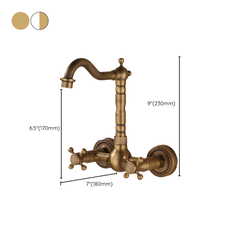 Wall-mounted fitting Glam Style Bathroom tap with 2 handles