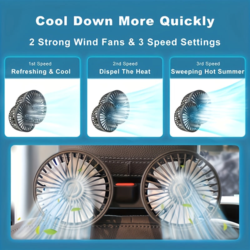 Double Fan AirTrek Duo | 360° rotatable | Ultra-quiet & Compact | USB Car Fan with 5 Blades