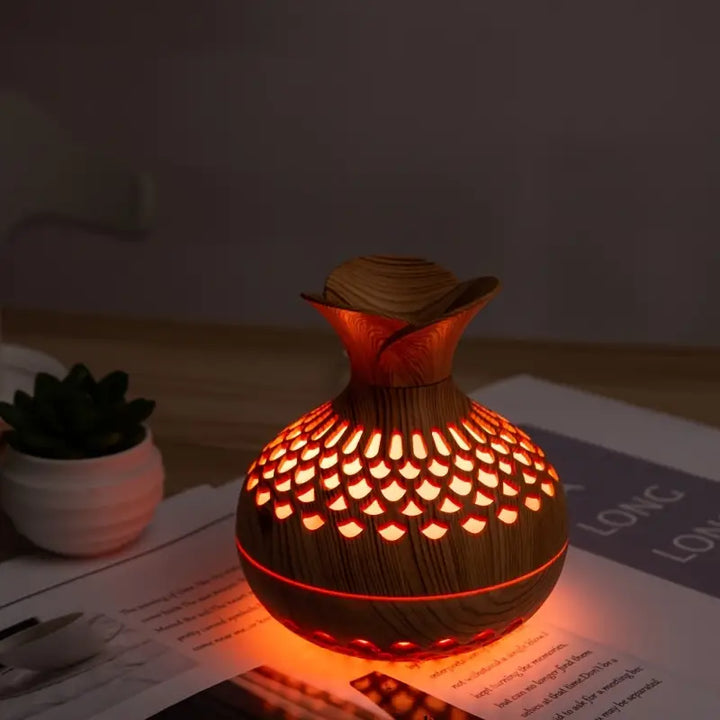 Aromatherapy air humidifier with LED – Diffuser in wood look & night light