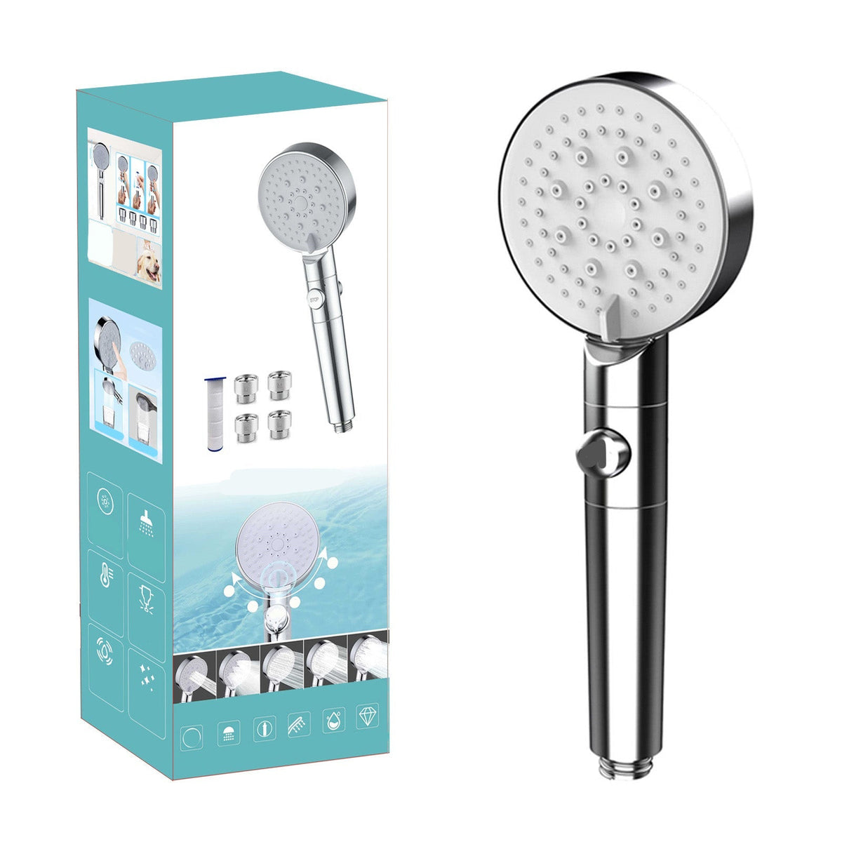 Round Handheld Shower Head Plastic Adjustable Spray Pattern Shower Head for Home