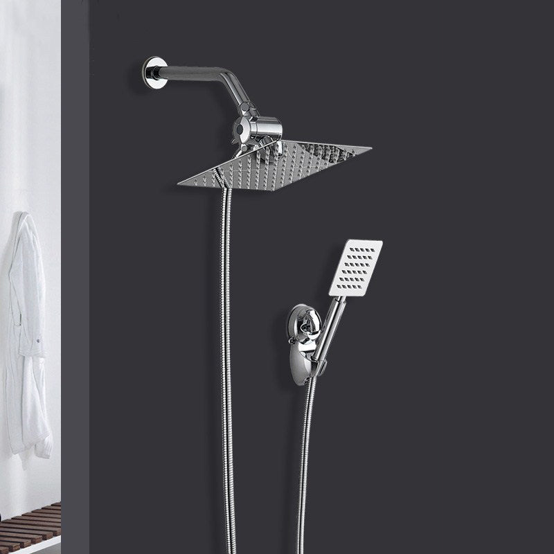Silver Square Double Shower Head Modern Water Filtration Wall-Mounted Shower Head