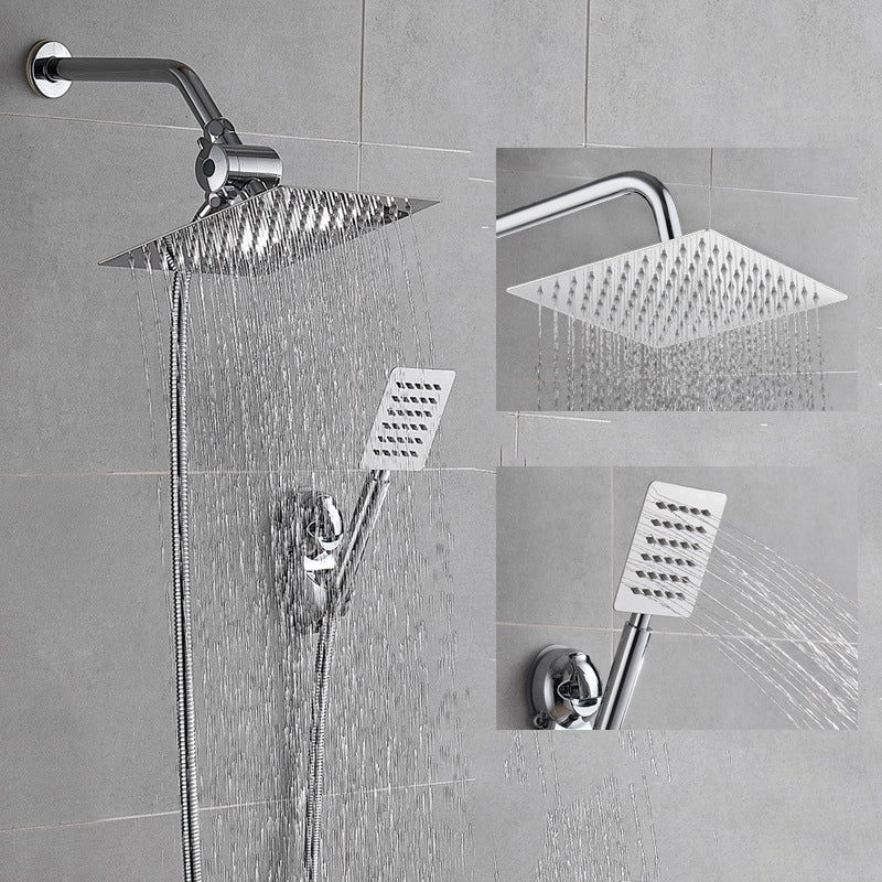 Silver Square Double Shower Head Modern Water Filtration Wall-Mounted Shower Head