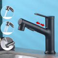 Modern bathroom sink faucet with brass lever handles and swivel spout