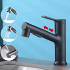 Modern bathroom sink faucet with brass lever handles and swivel spout