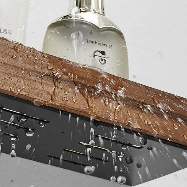 No-Drill Solid Wood Bathroom Wall Shelf