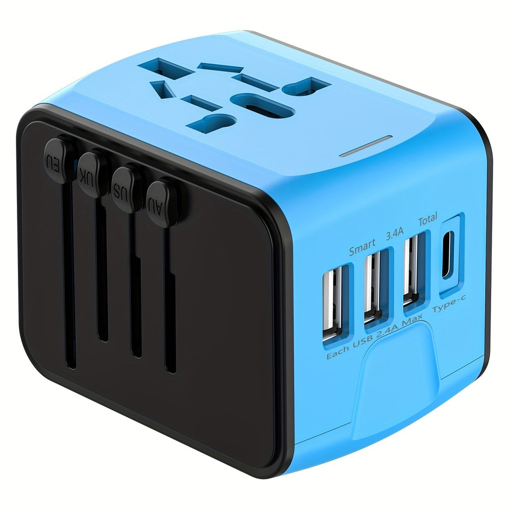 Universal Travel Adapter with 4 USB Ports and Type-C – Worldwide Compatibility, Fast Charging Safety Features