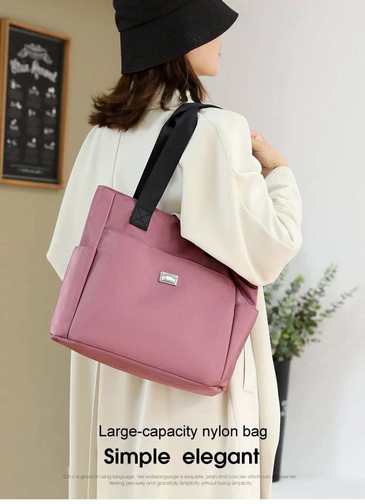 Nylon shoulder bag with large capacity – water-repellent with multiple pockets