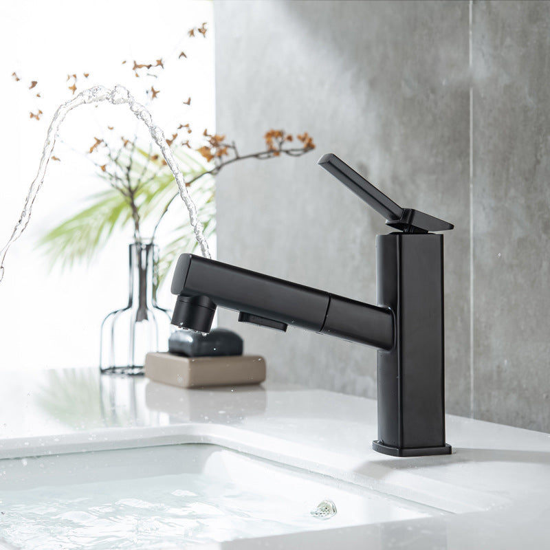 Contemporary Vessel Sink Faucet Copper Single Handle Low Arc Pull Down Vessel Faucet