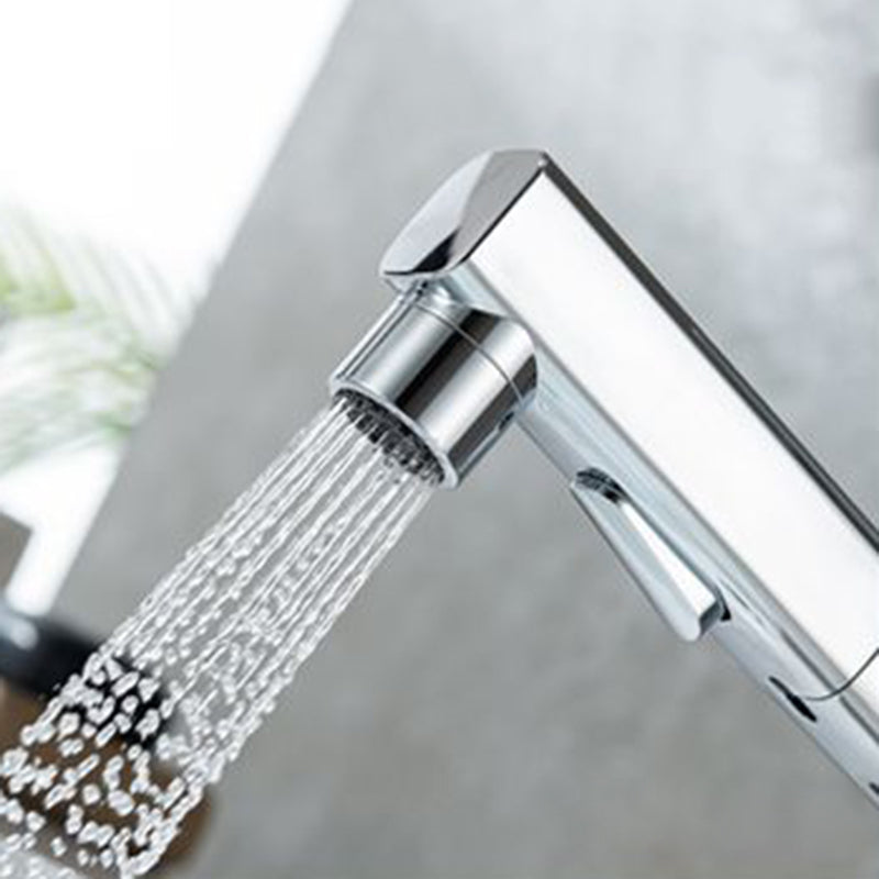 Contemporary Vessel Sink Faucet Copper Single Handle Low Arc Pull Down Vessel Faucet